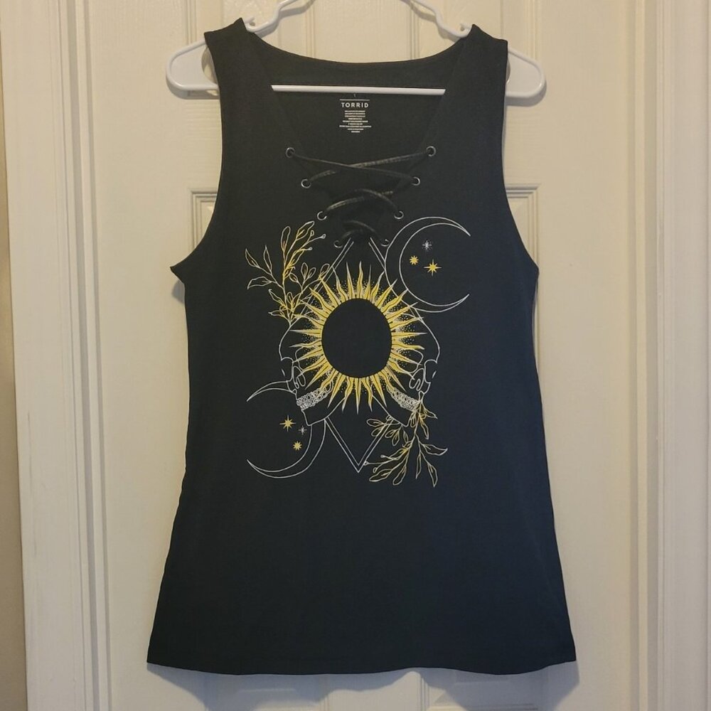 TORRID Black Skull Lace-up Front Tank size 1X